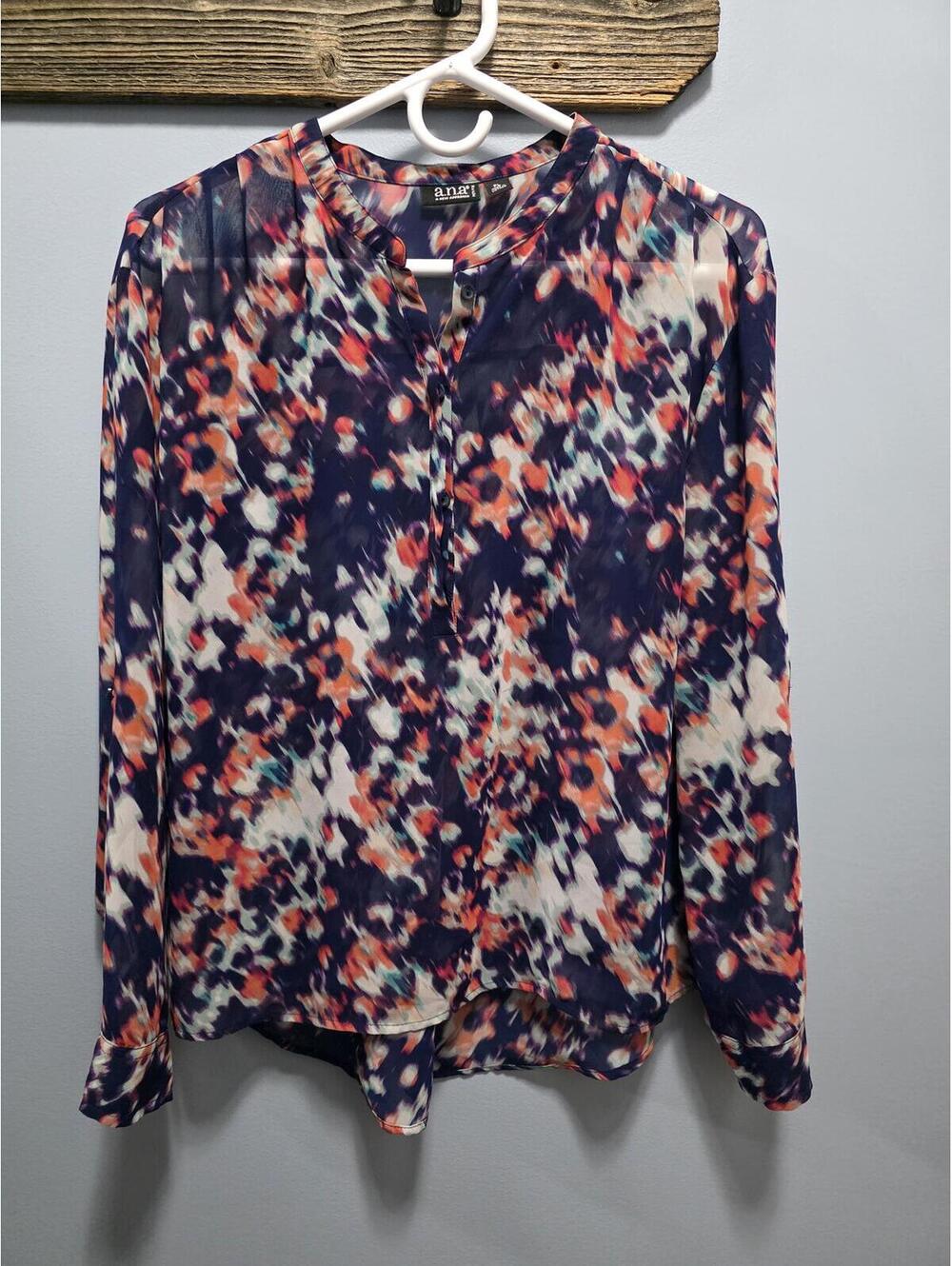 A.N.A Petite Large Womens Floral Blouse